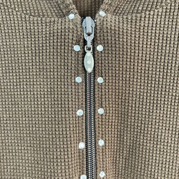 Quacker Factory Vest SZ M Women's Sleeveless Brown Waffle Hoodie Rhinestones Zip - Picture 5 of 11